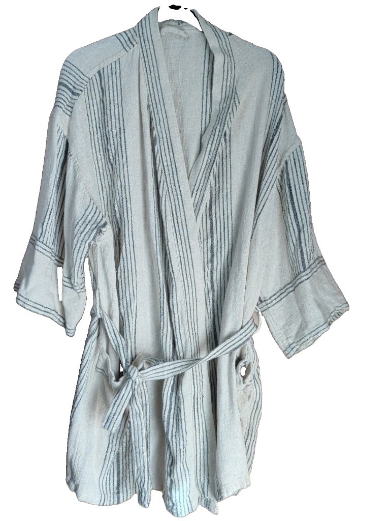 Odd Bird Fener Linen Kisa-Cut Robe Womens Xl Beige Pockets Lounge Quiet Luxury — image 2 of 8